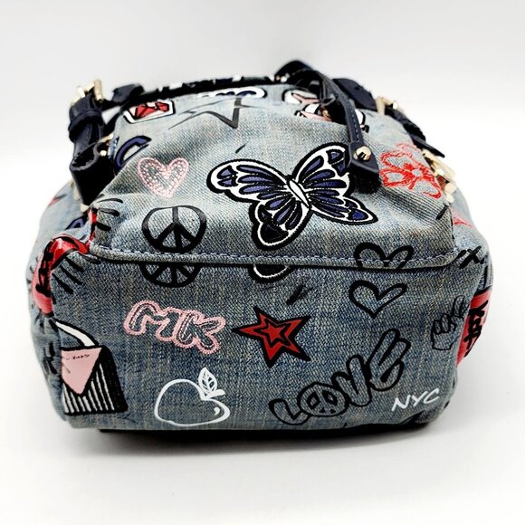 Michael Kors Beacon Backpack Bag Blue Denim Embellished Drawstring Hippie Love - Picture 9 of 16